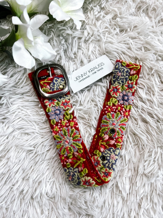 Teaberry Embroidered Wool Belt