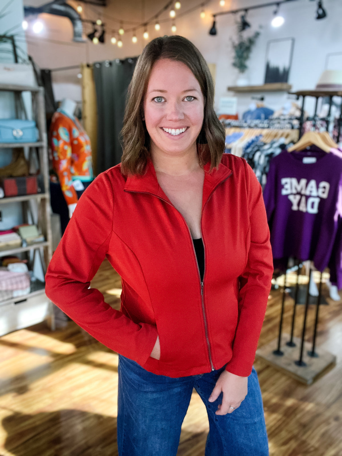 Burnt Orange Zipper Front Jacket