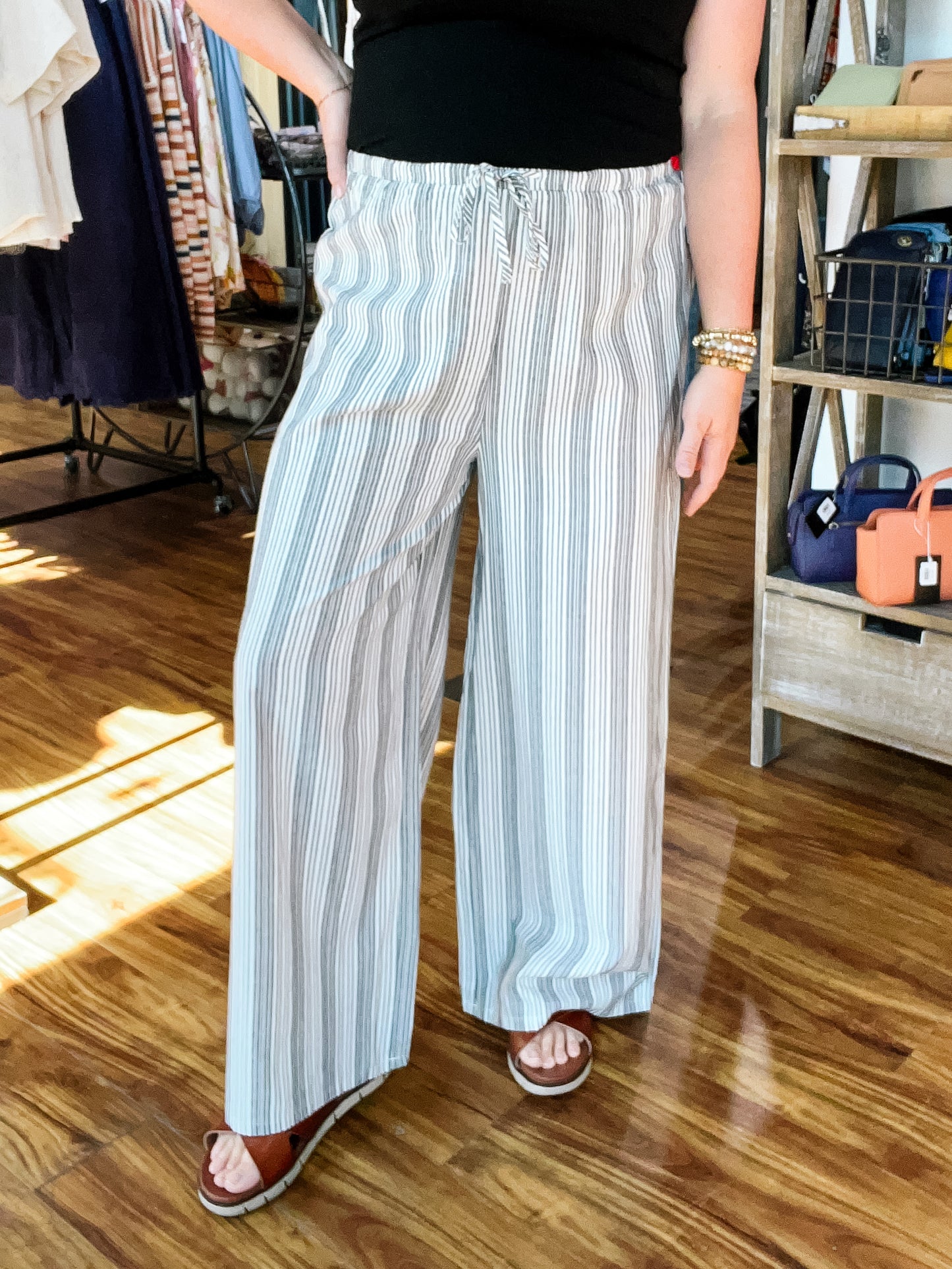 Gray & White Stripe Wide Leg Pant