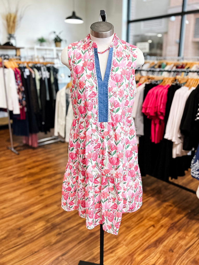 Pink Floral Sleeveless Dress