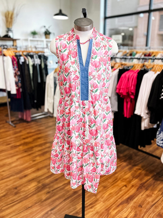 Pink Floral Sleeveless Dress