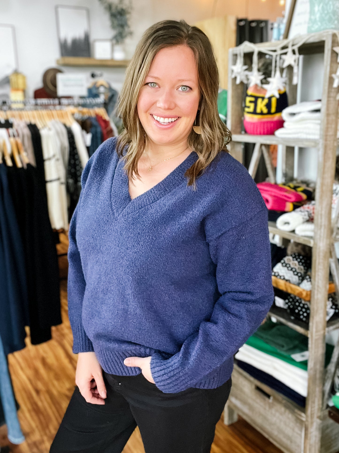 Navy Blue V-Neck Sweater