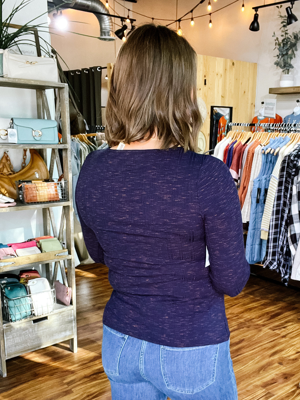Navy Asymmetrical Long Sleeve Top
