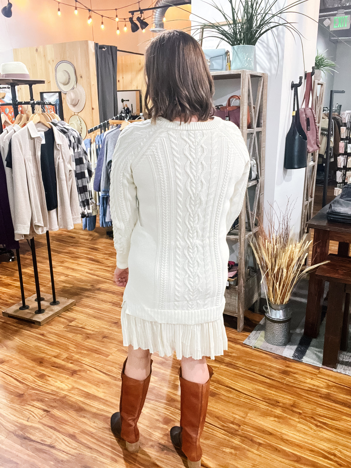 Cream Cableknit Sweater Dress w/ Accordian Detail