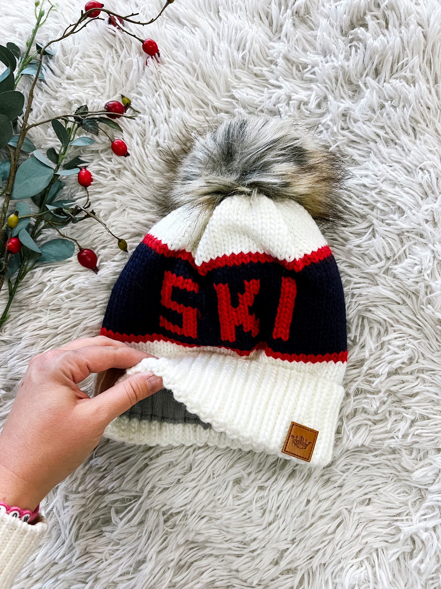 Ivory Ski Pom Beanie