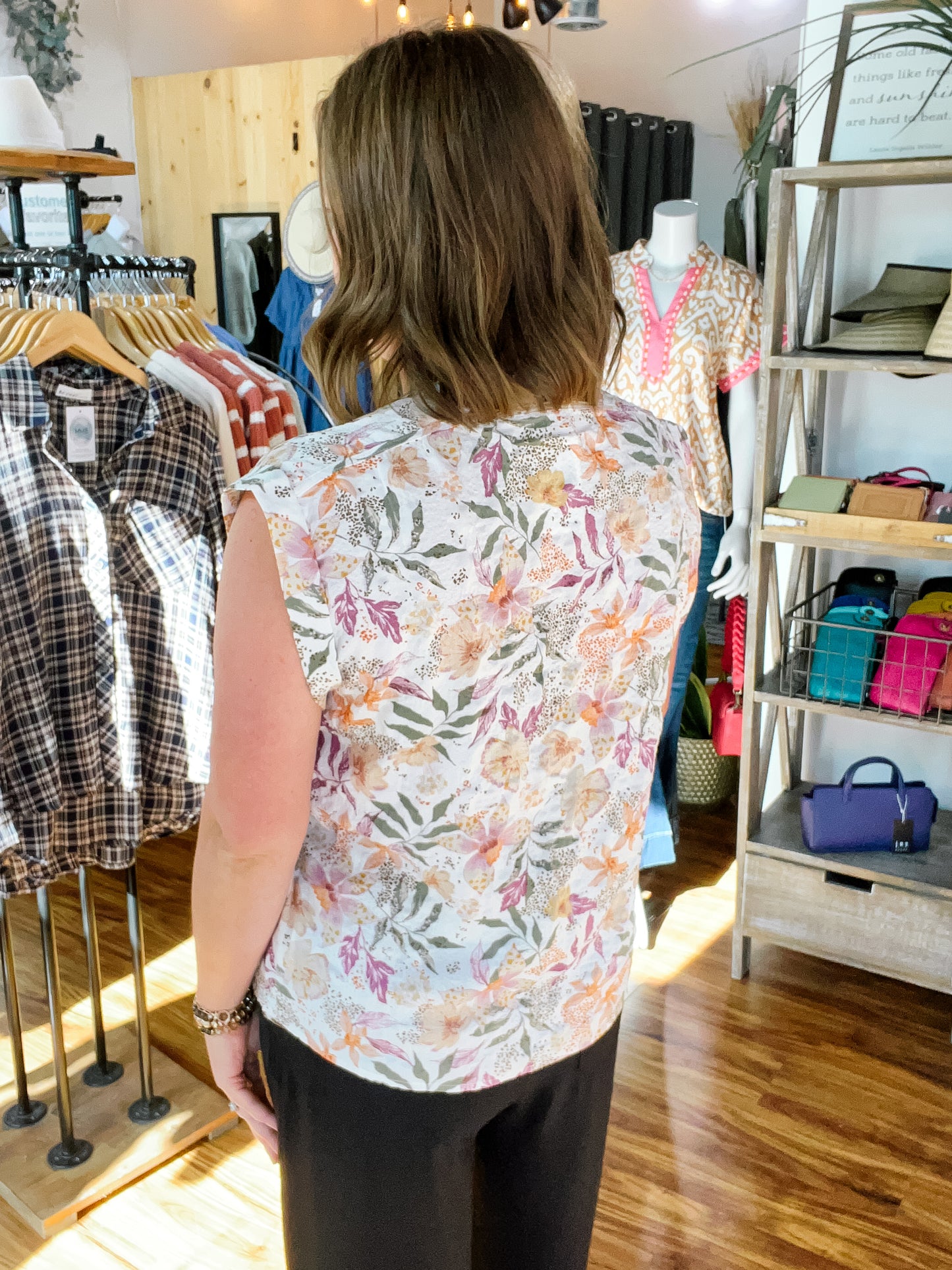 Cream W/Lilac Floral Top