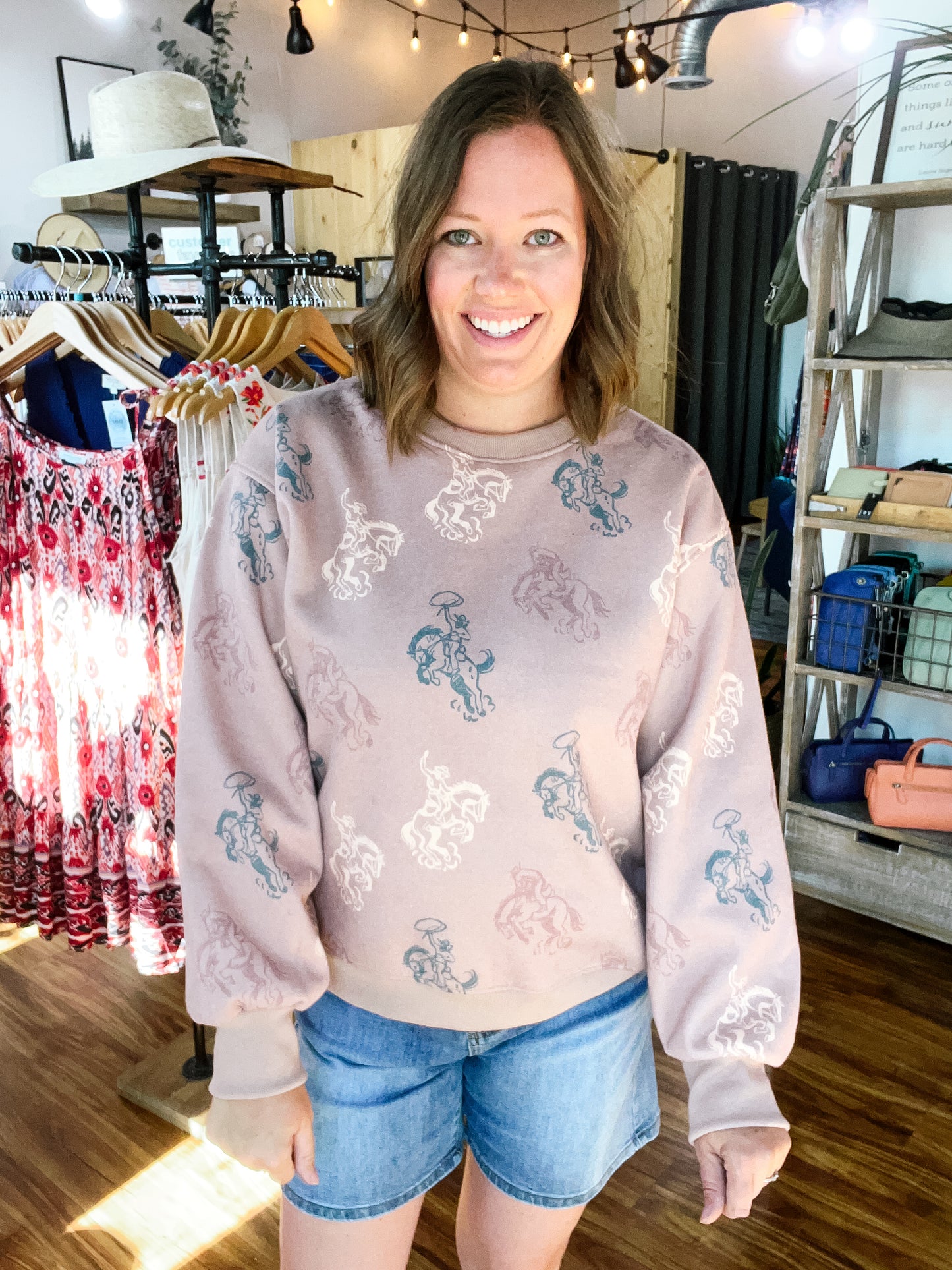 Light Brown Bucking Bronco Sweatshirt