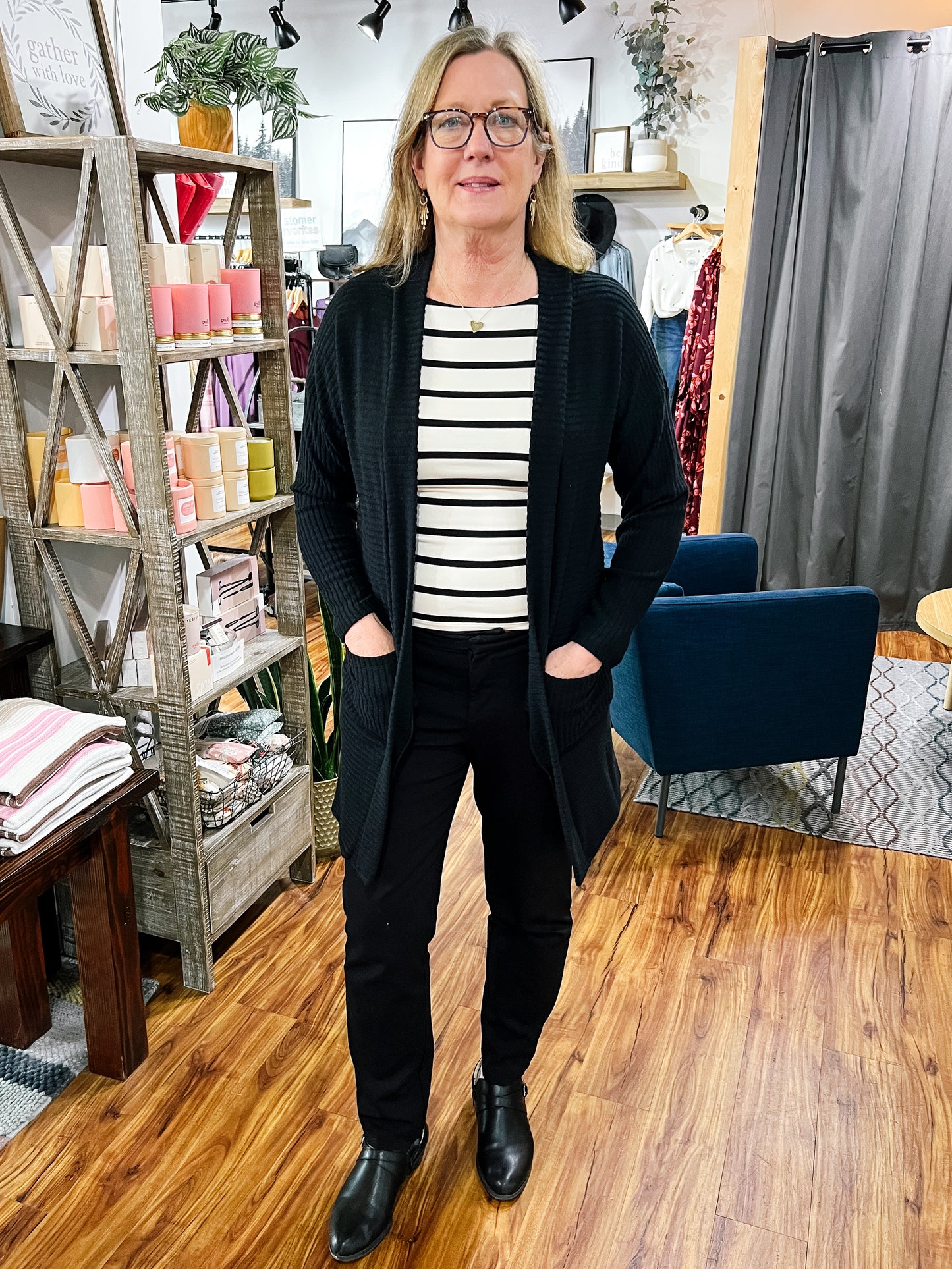 Black Ribbed Long Cardigan