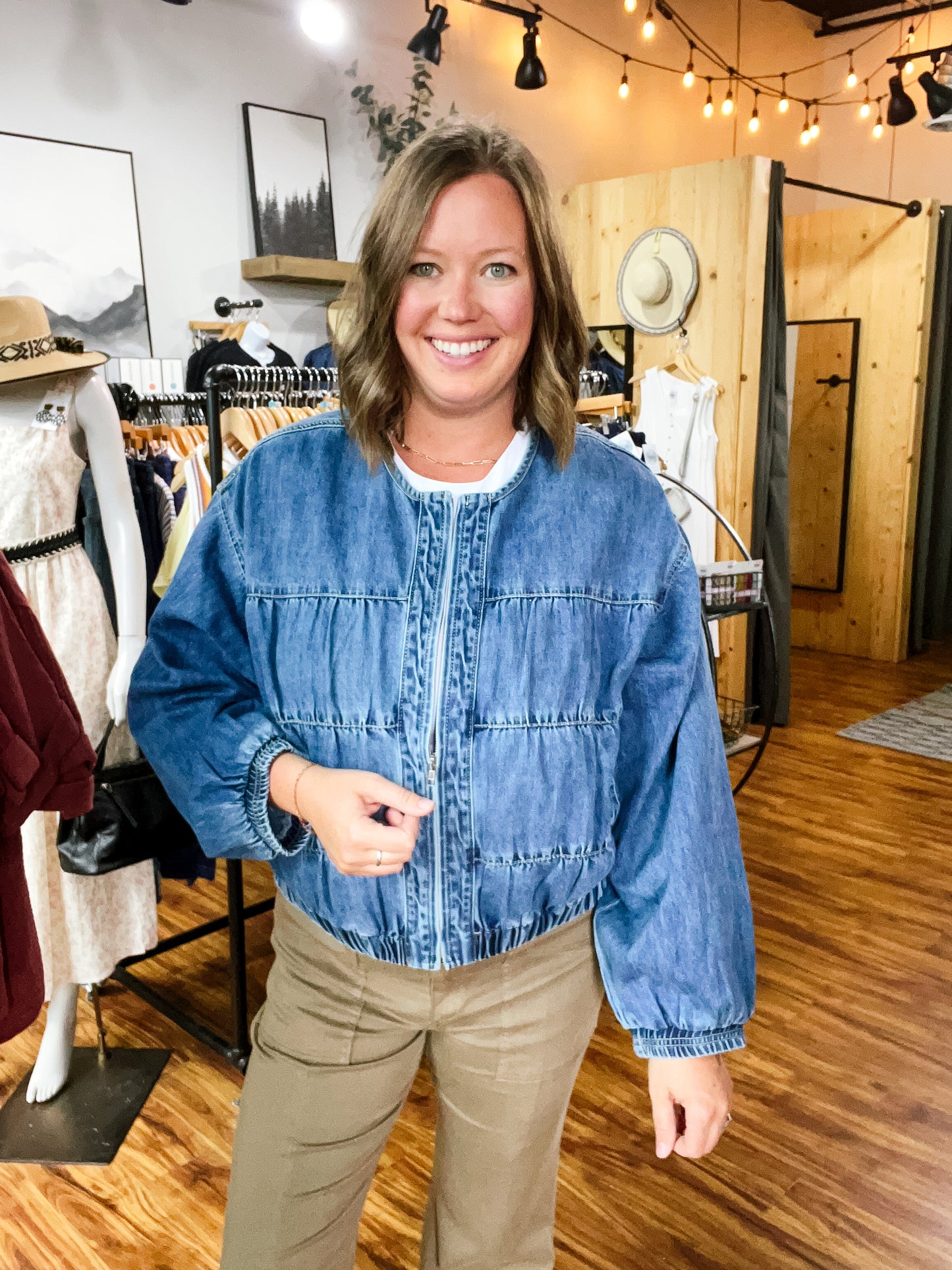Denim Medium Wash Bomber Jacket