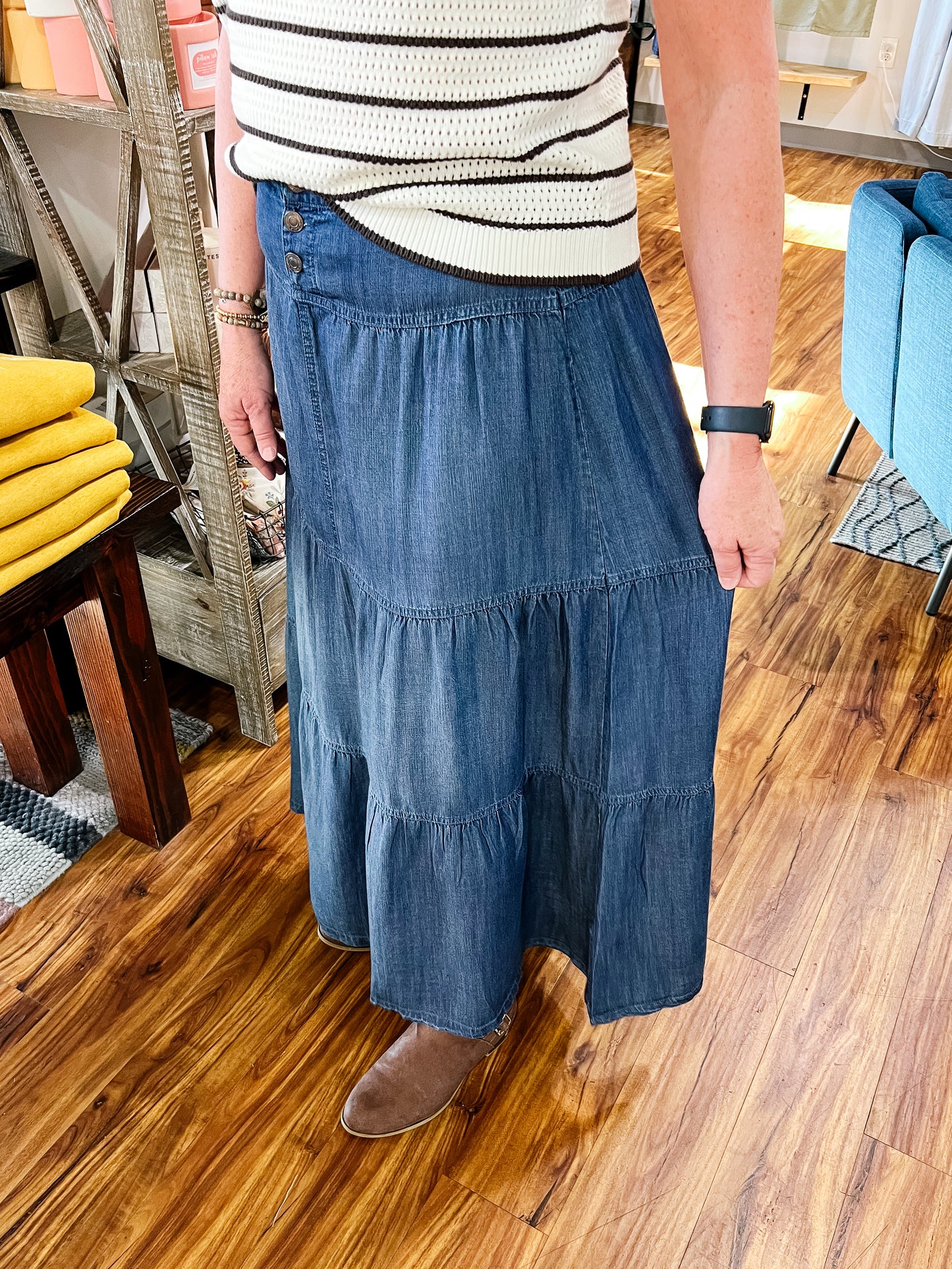 Dark Wash Denim Tiered Skirt
