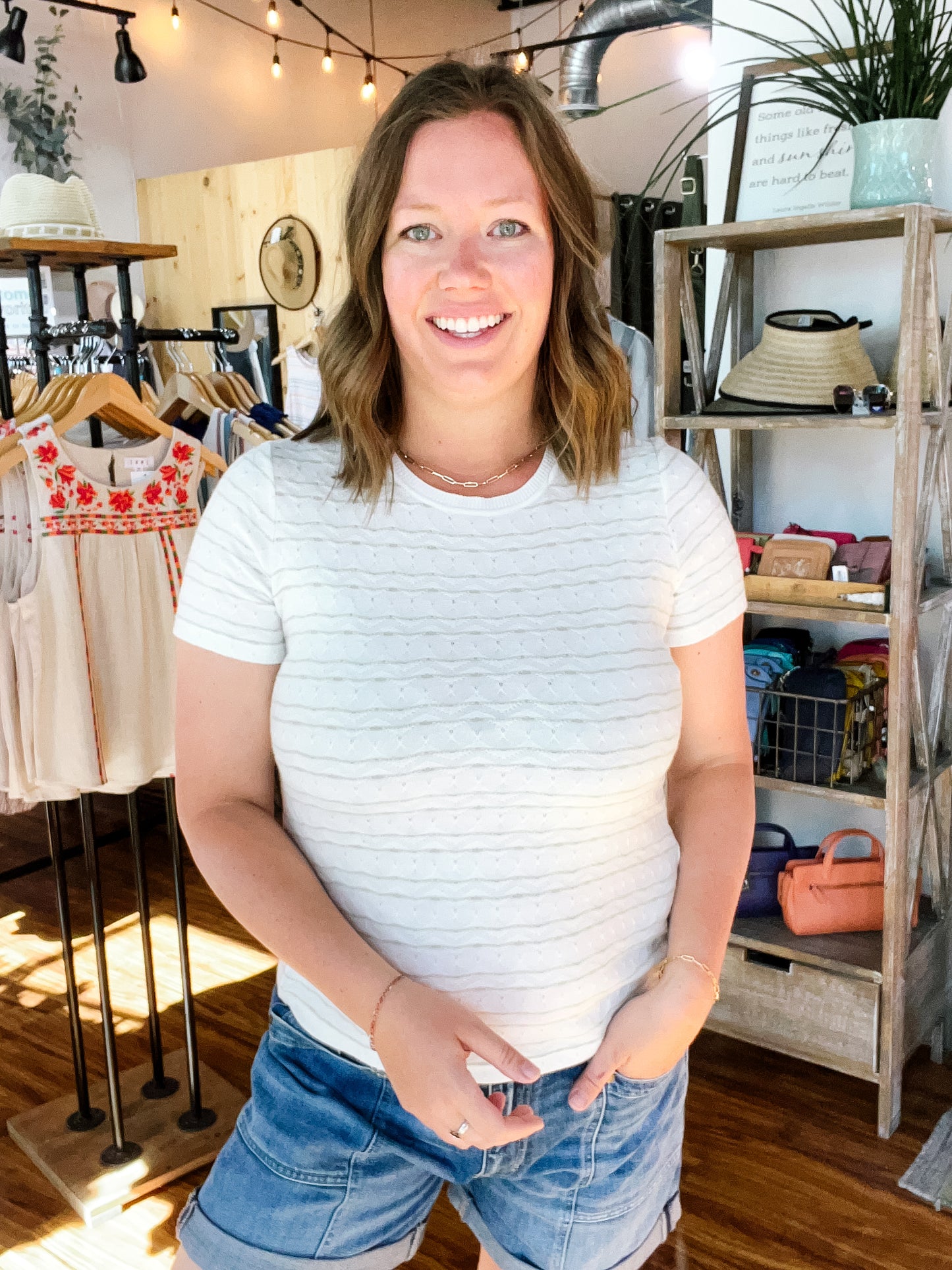 Ivory W/Sage Green Stripe Textured Sweater