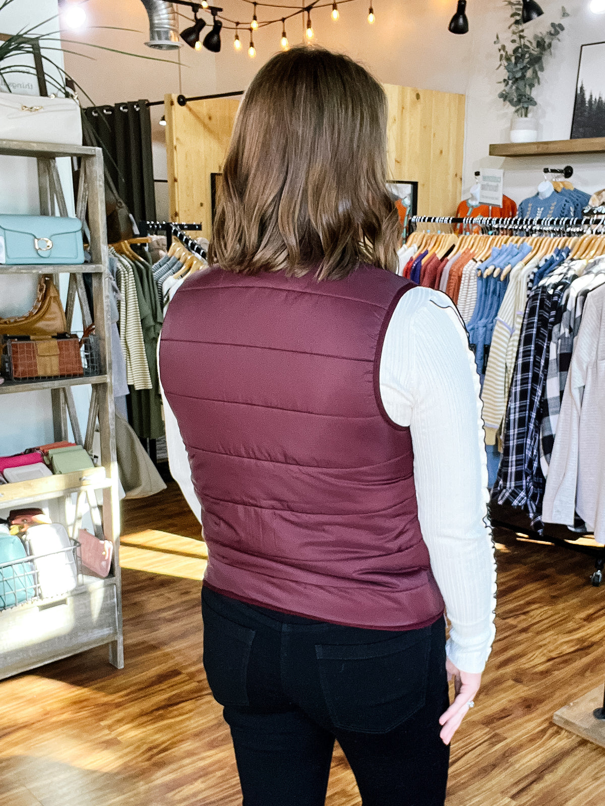 Plum Reversible Cable Knit Puffer Vest