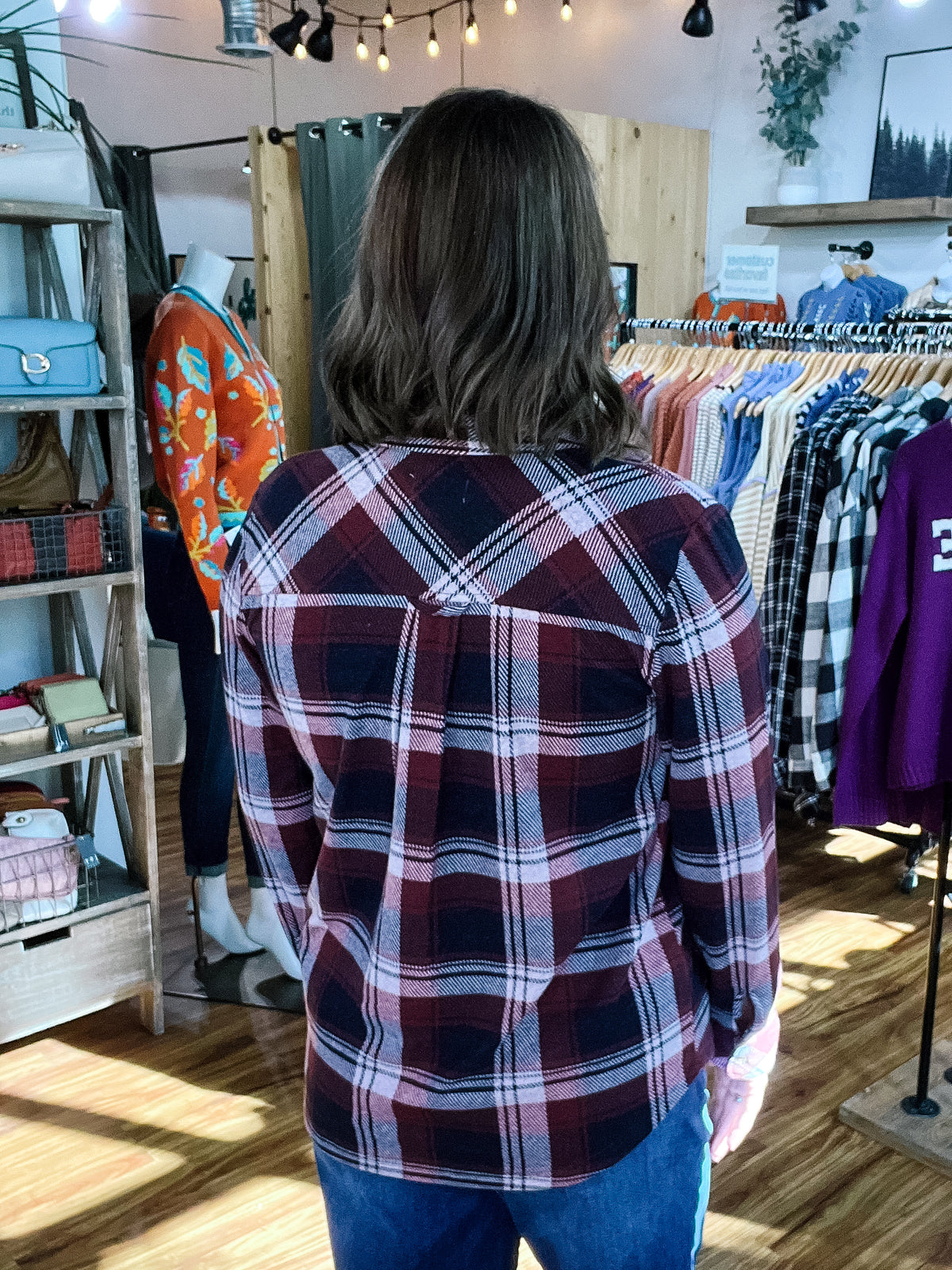 Heathered Burgundy Plaid Flannel Shirt