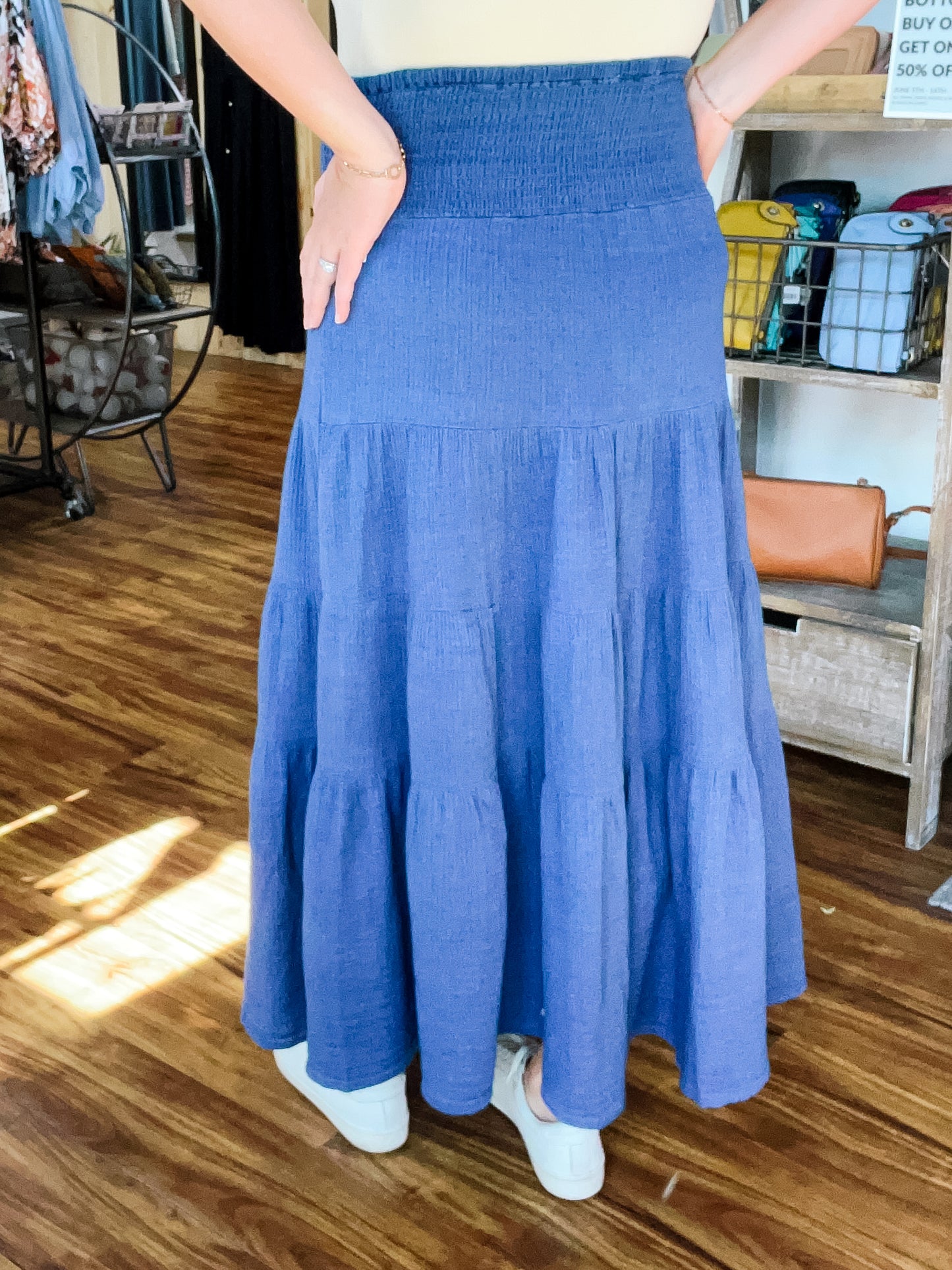 Blue Gather Waist Skirt