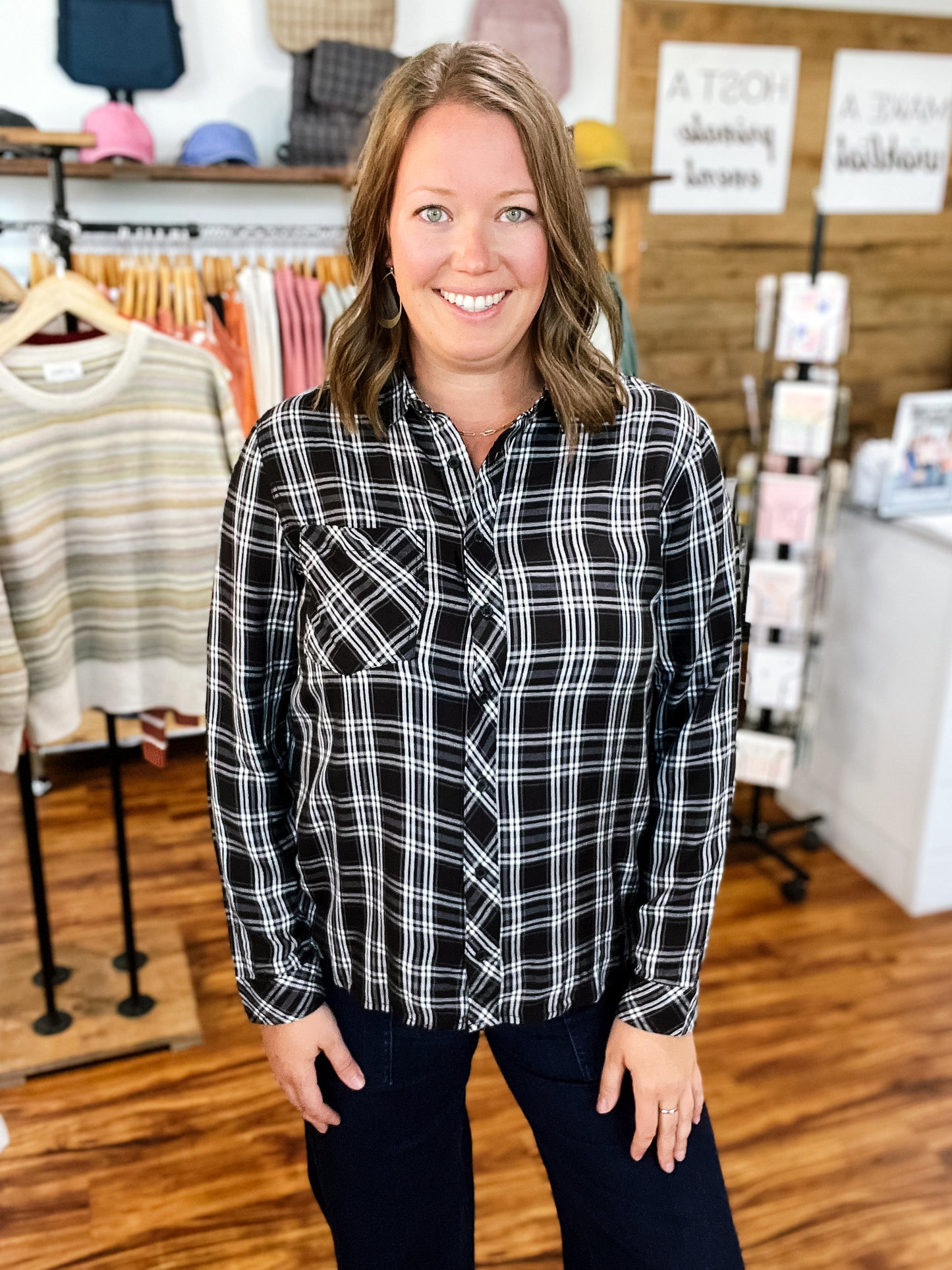 Black & Gray Plaid Shirt