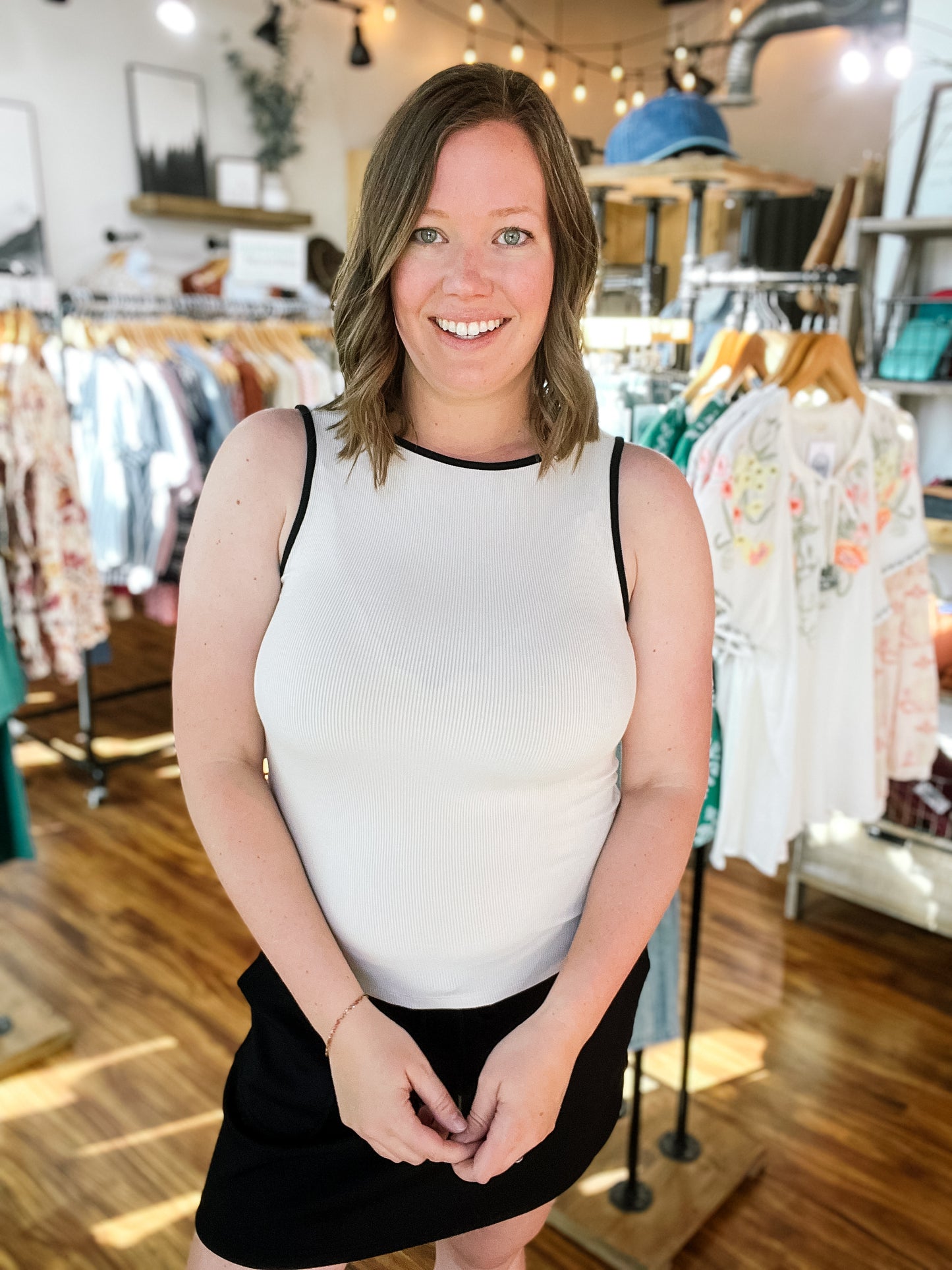 Ivory W/ Black Trim Tank Top