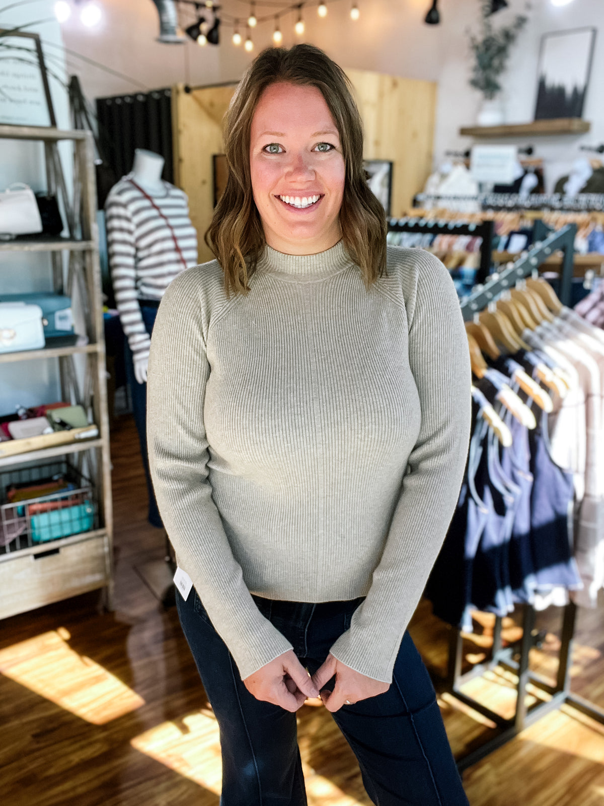 Beige Mock Turtle Neck Sweater