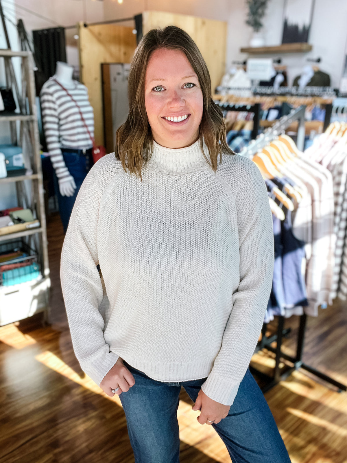 Ivory Textured Roll Neck Sweater