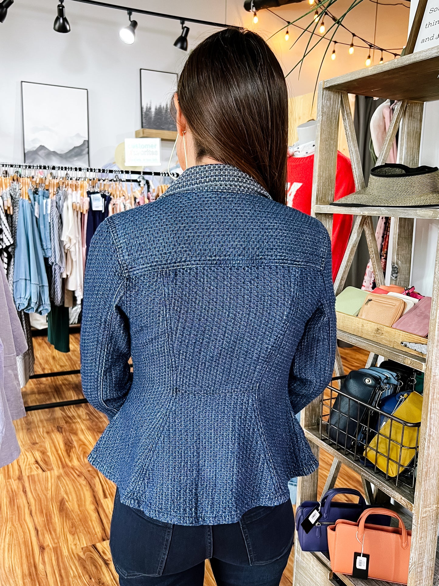 Dark Wash Textured Fit & Flare Jacket