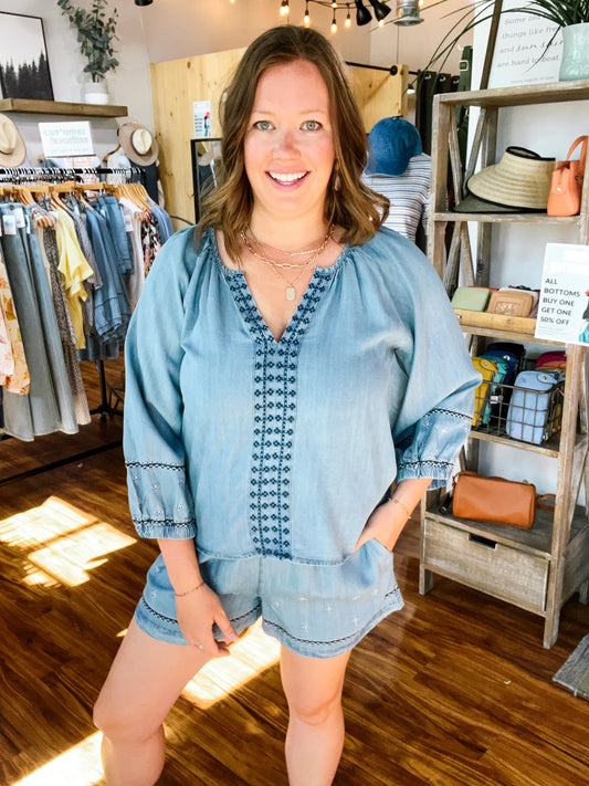Chambray Embroidery Top