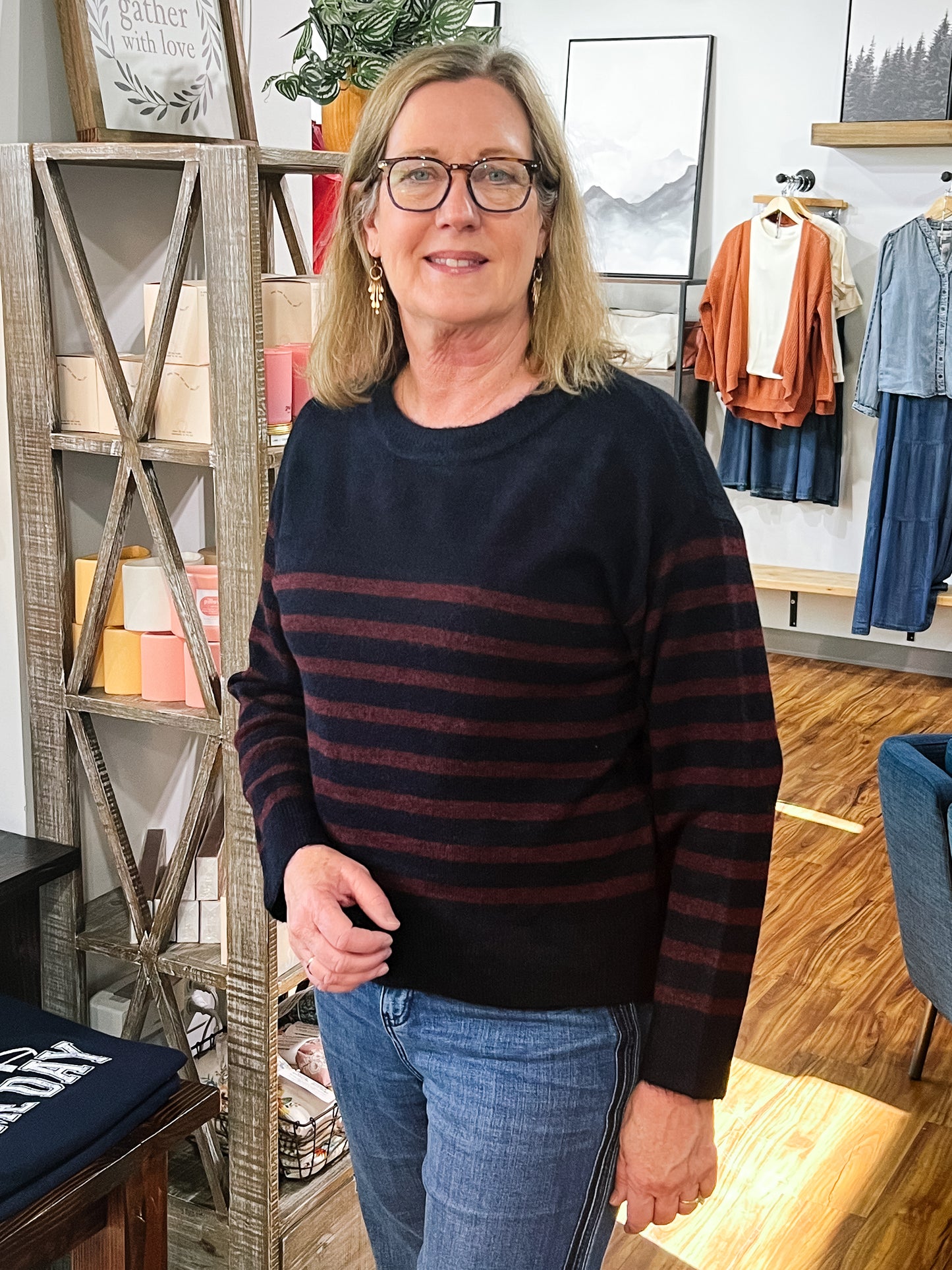 Navy W/ Burgundy Stripe Sweater