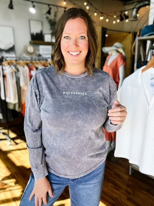 Gray Acid Wash Motherhood Long Sleeve Top