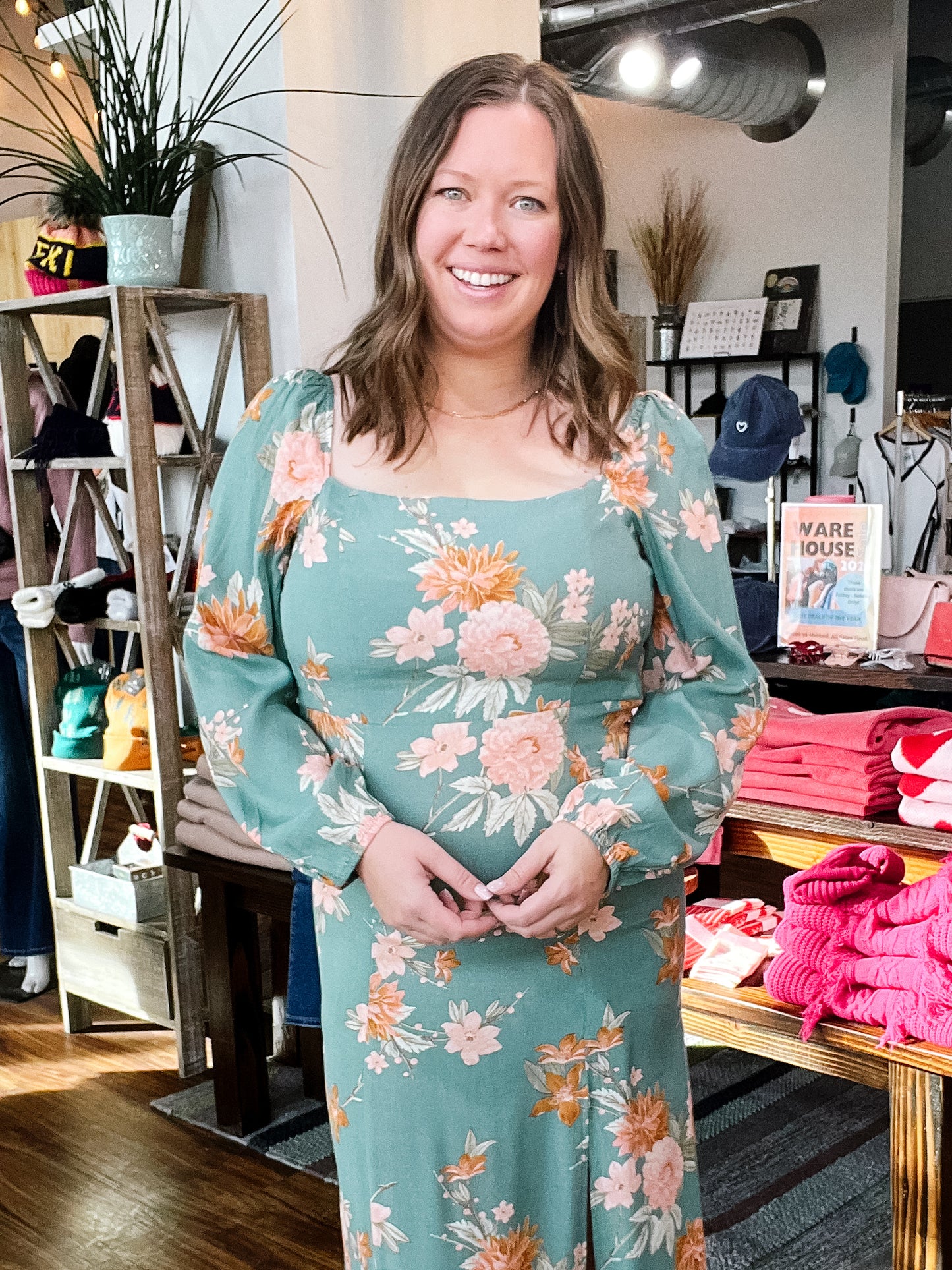 Sage Floral Midi Dress