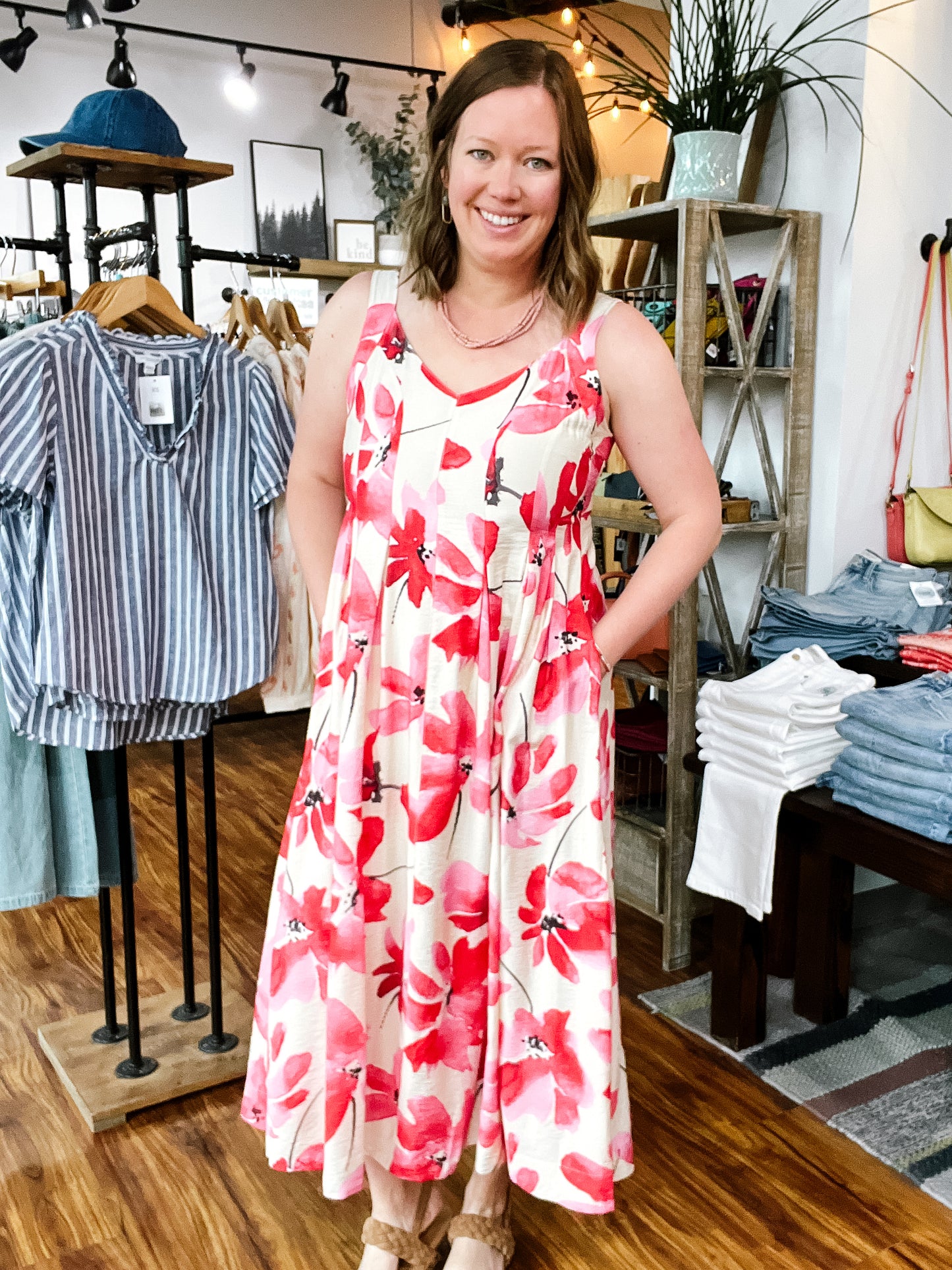 Red Floral Print Maxi Dress