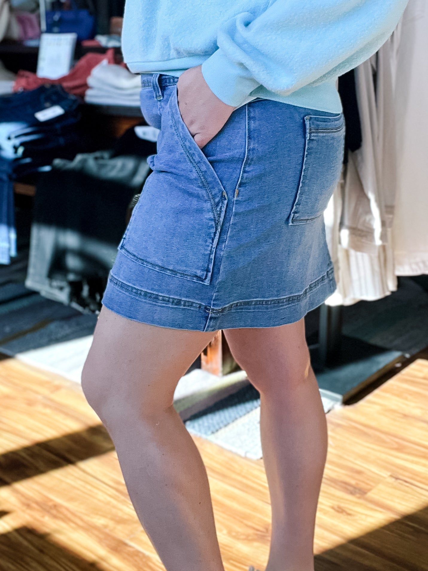 Denim Pull On Skort