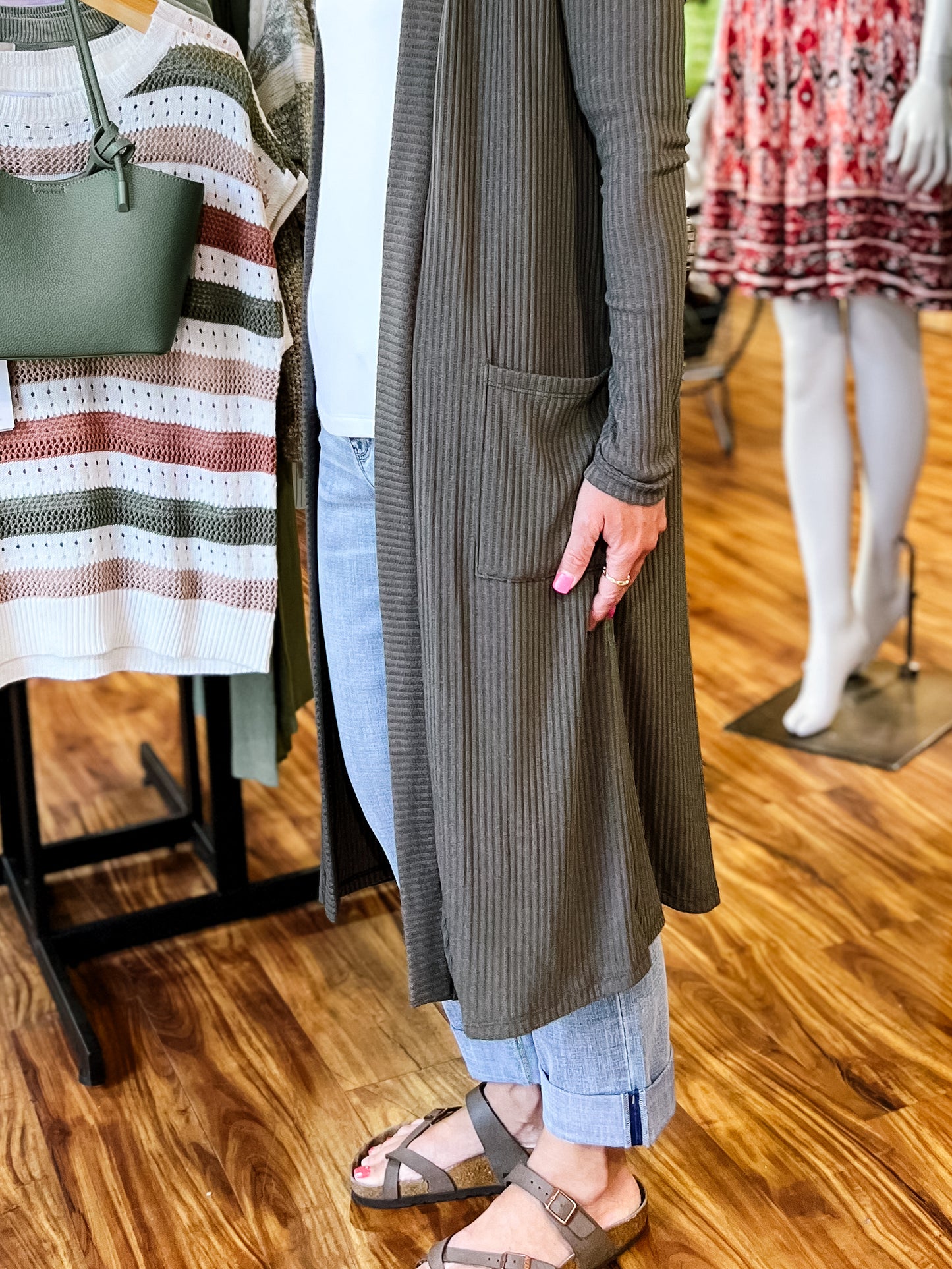 Olive Midi Ribbed Cardigan
