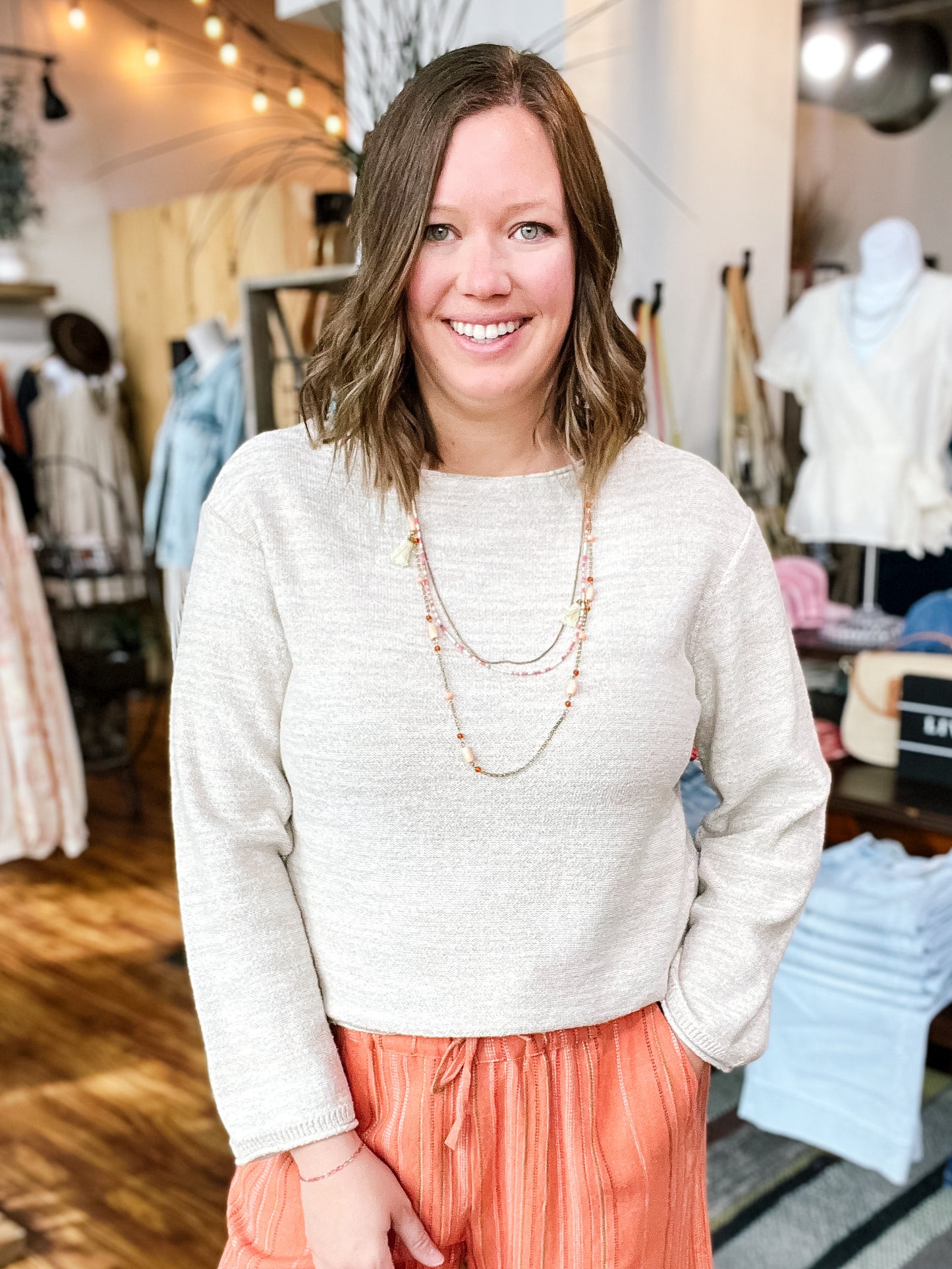 Cream Heather L/S Sweater