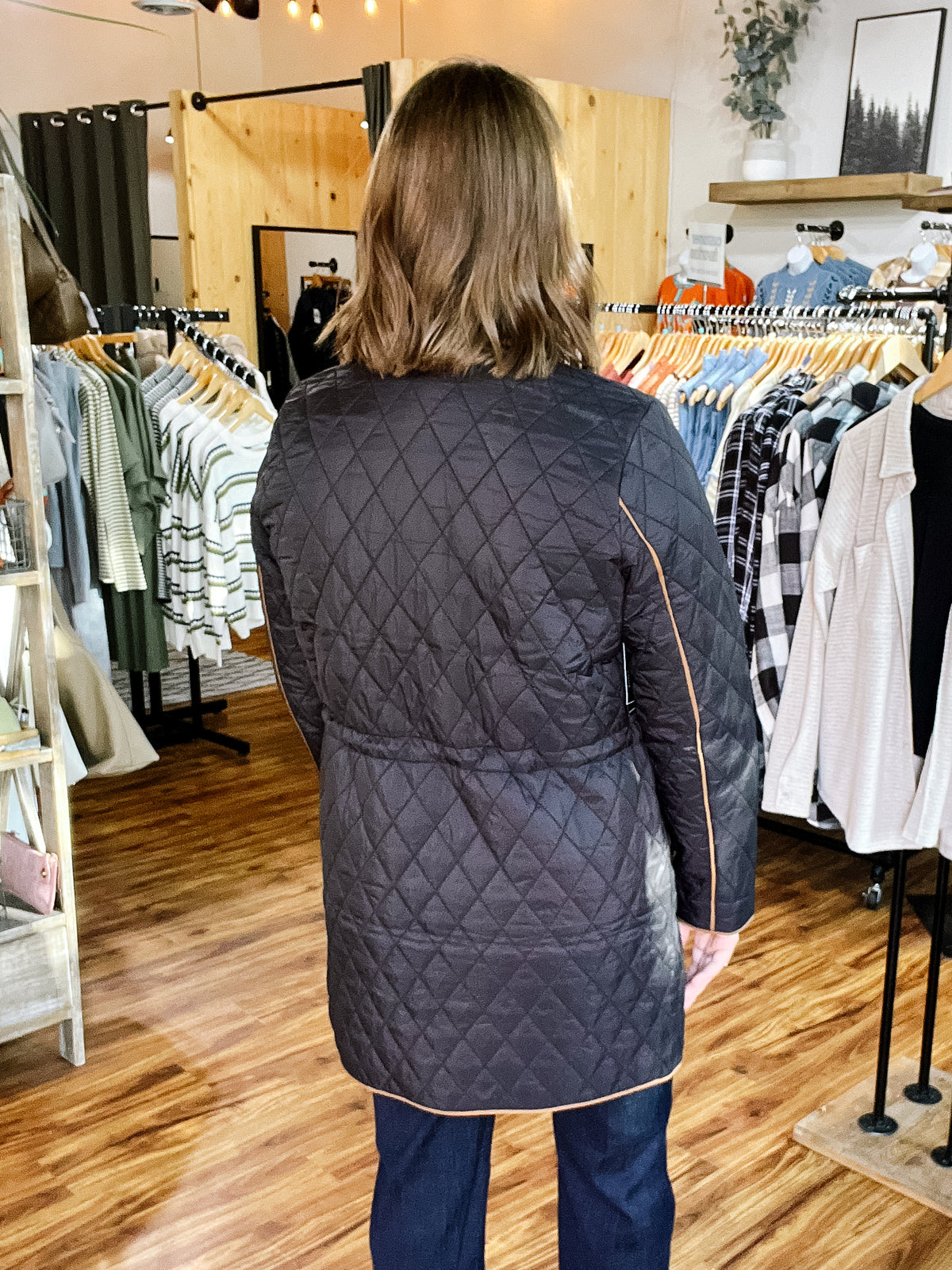 Black With Brown Detail Quilted Jacket