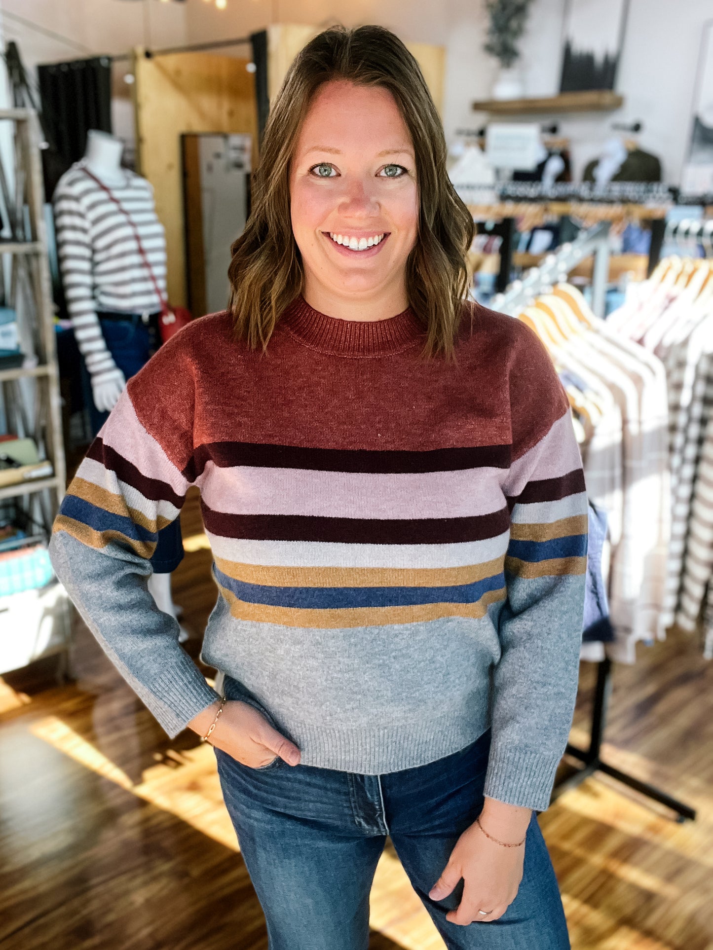 Multi Striped Crewneck Sweater