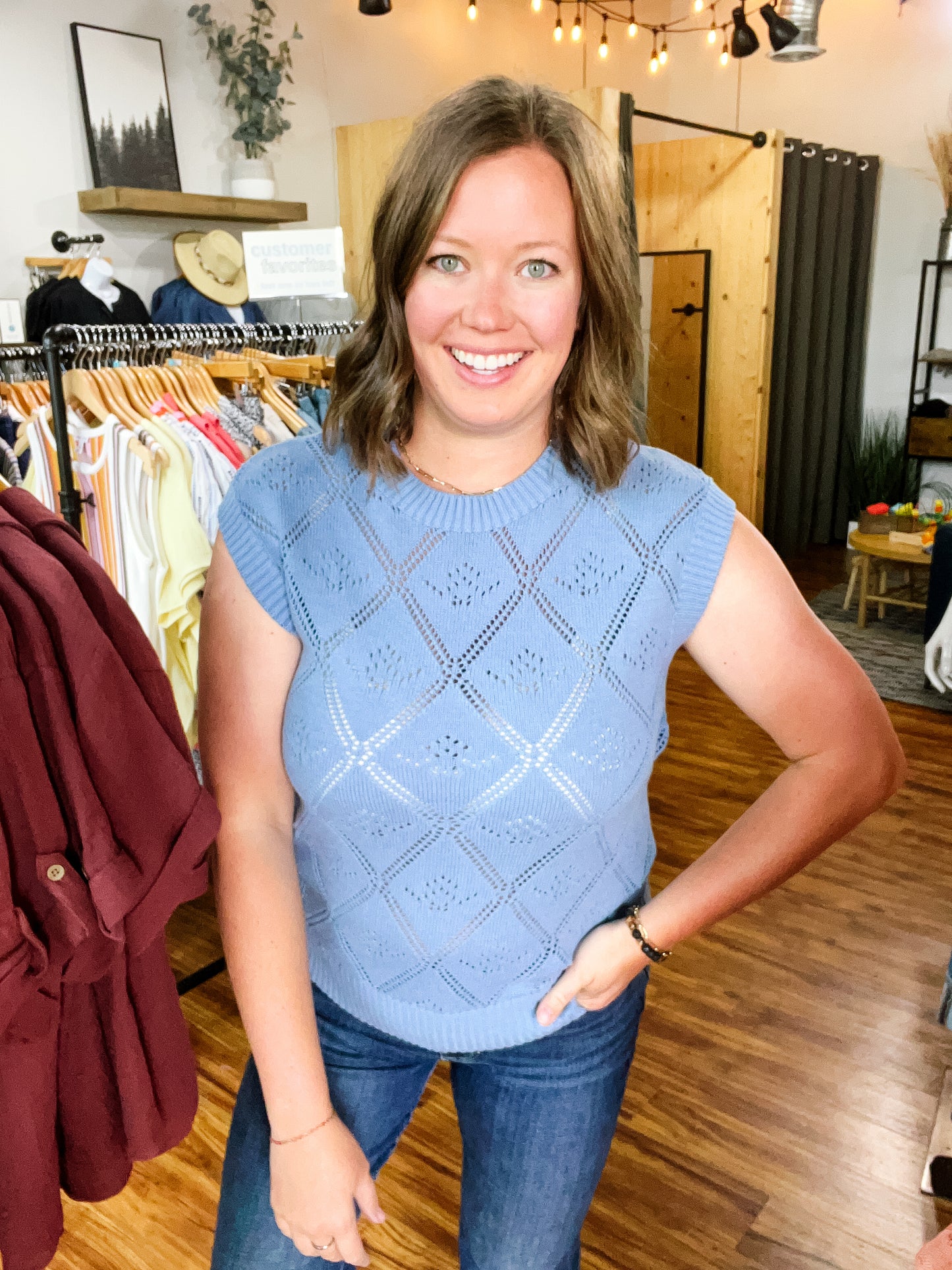 Denim Blue Diamond Stitch Sweater Vest