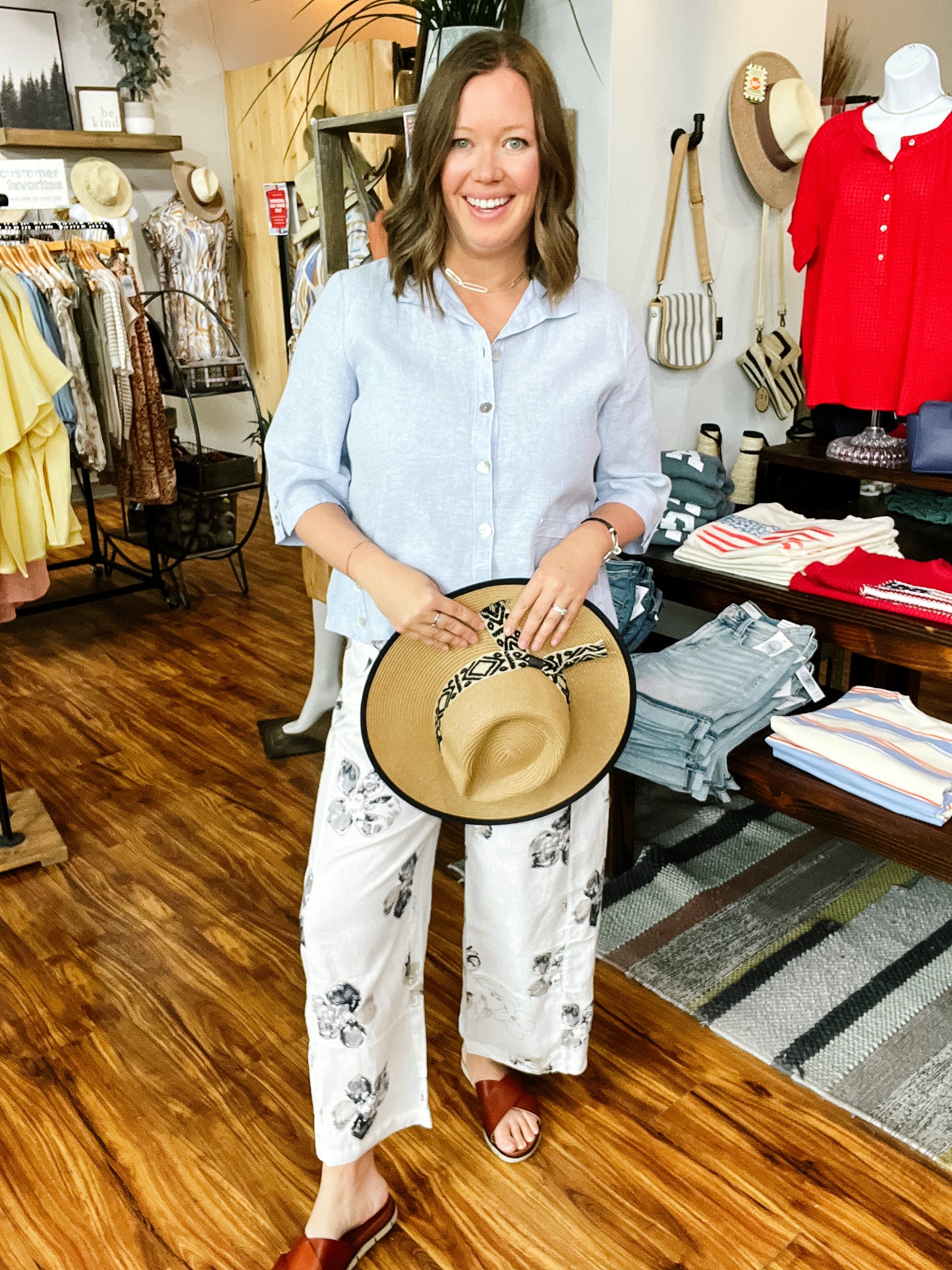 White Floral Linen Pant