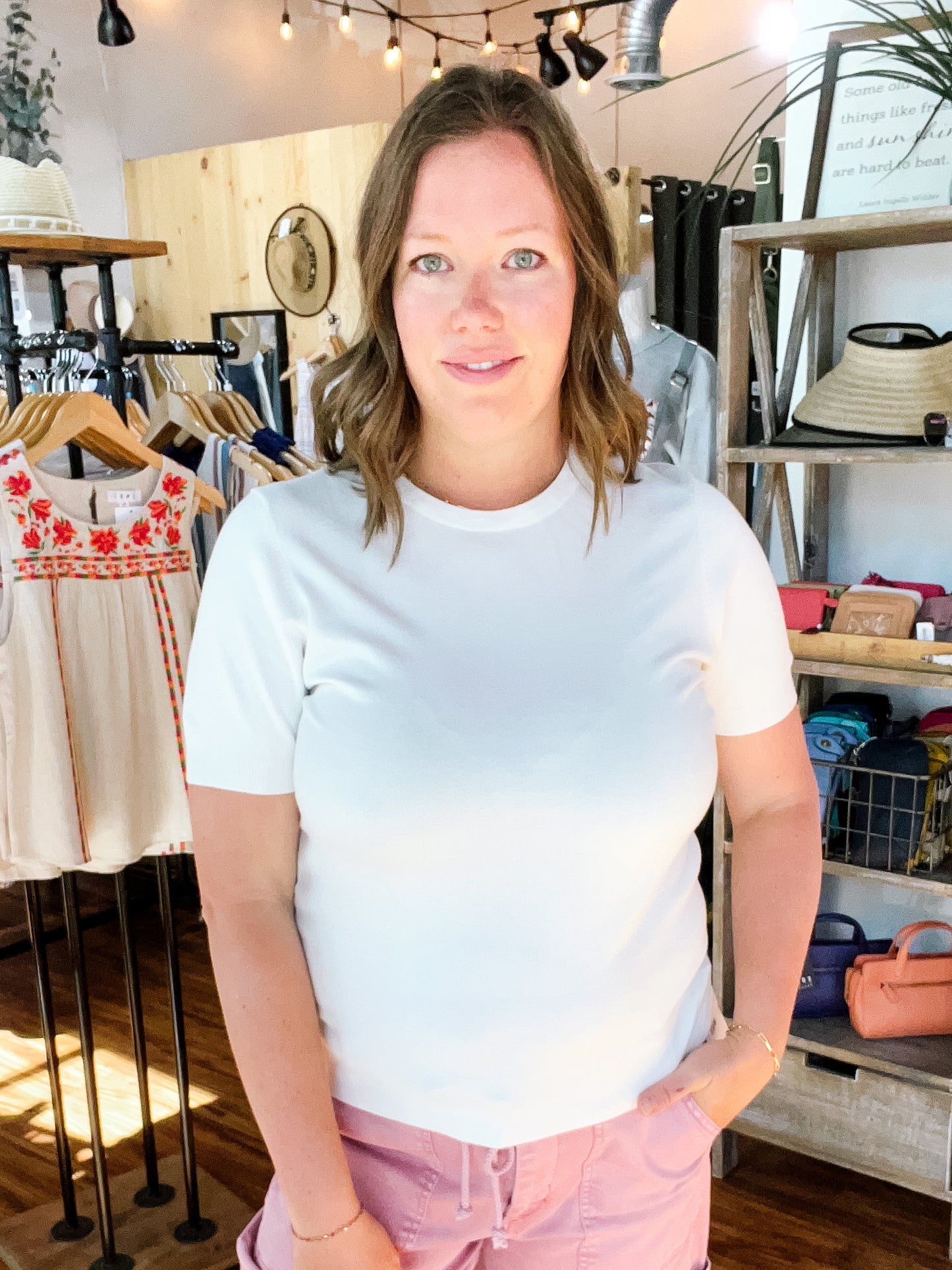 Ivory Round Neck Short Sleeve Sweater