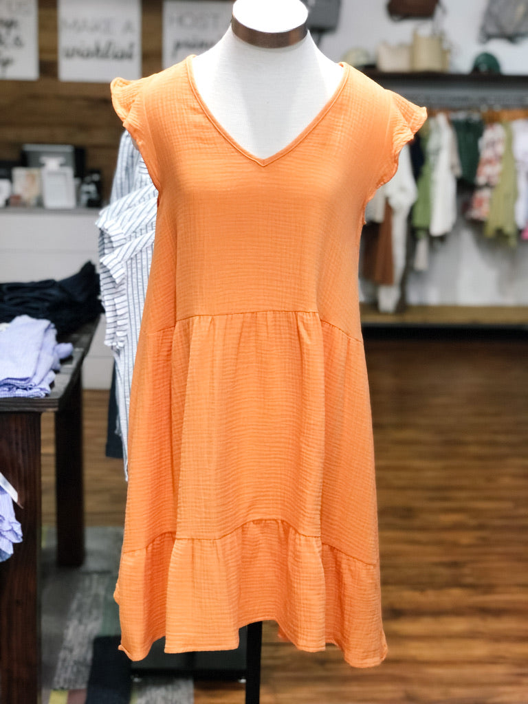 Orange Short Tiered Dress