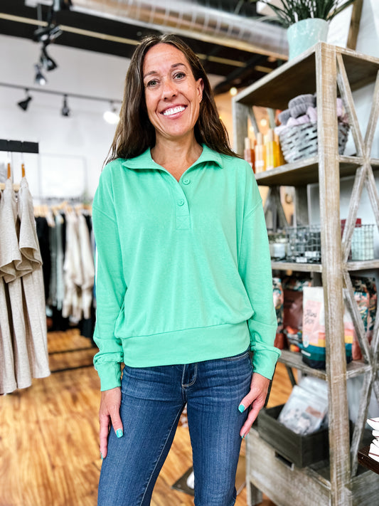 Kelly Green Quarter Button Front Shirt