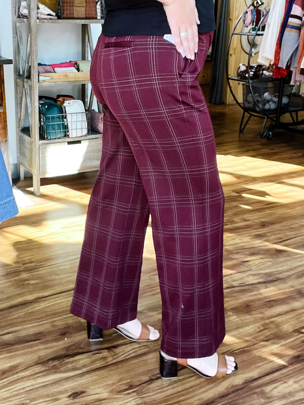 Kelsey Burgundy Plaid Trouser