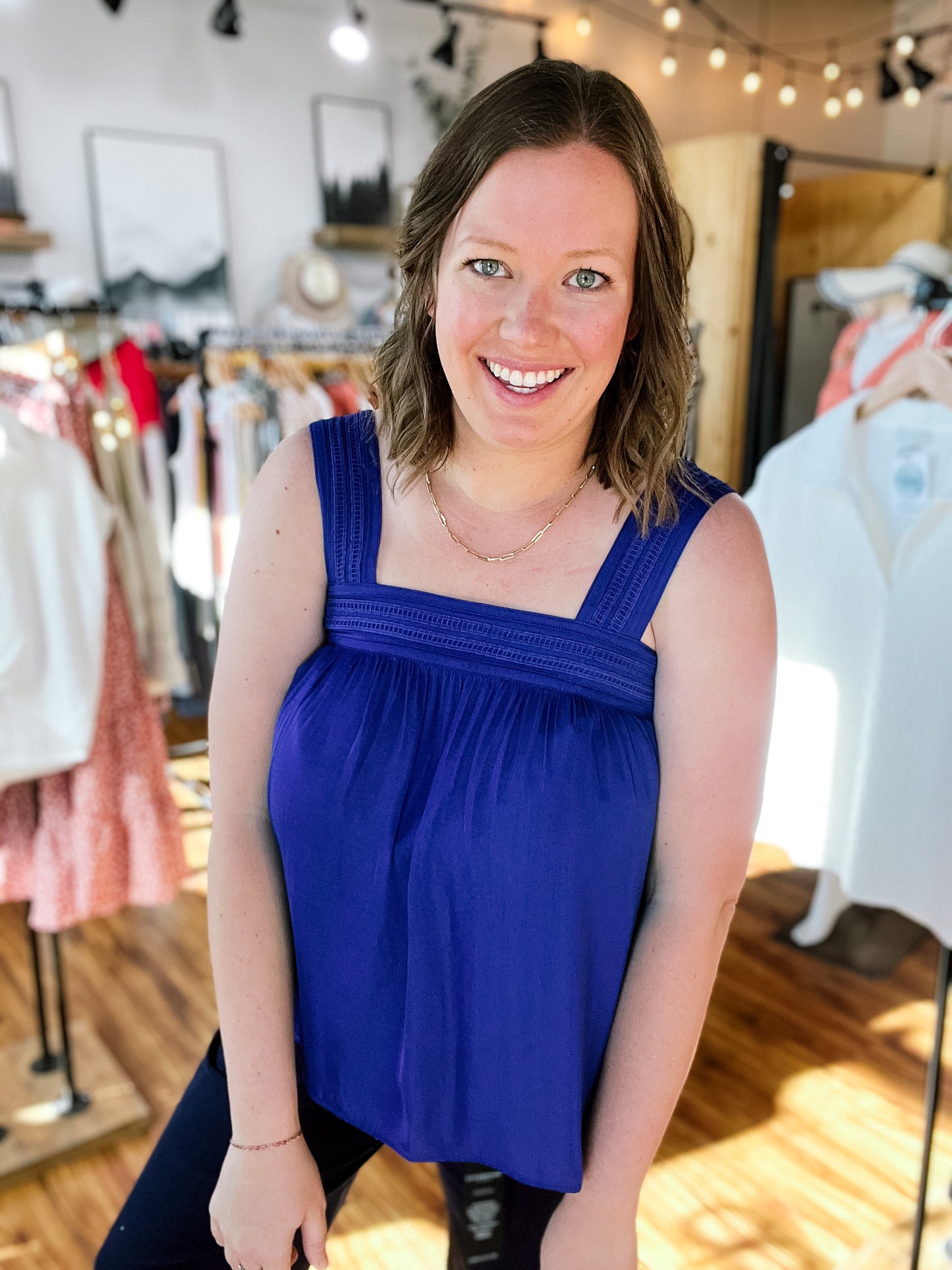 Lapis Blue Woven Tank Top