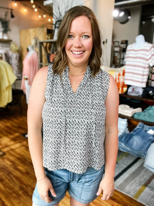 Black Geometric Pattern Sleeveless Top