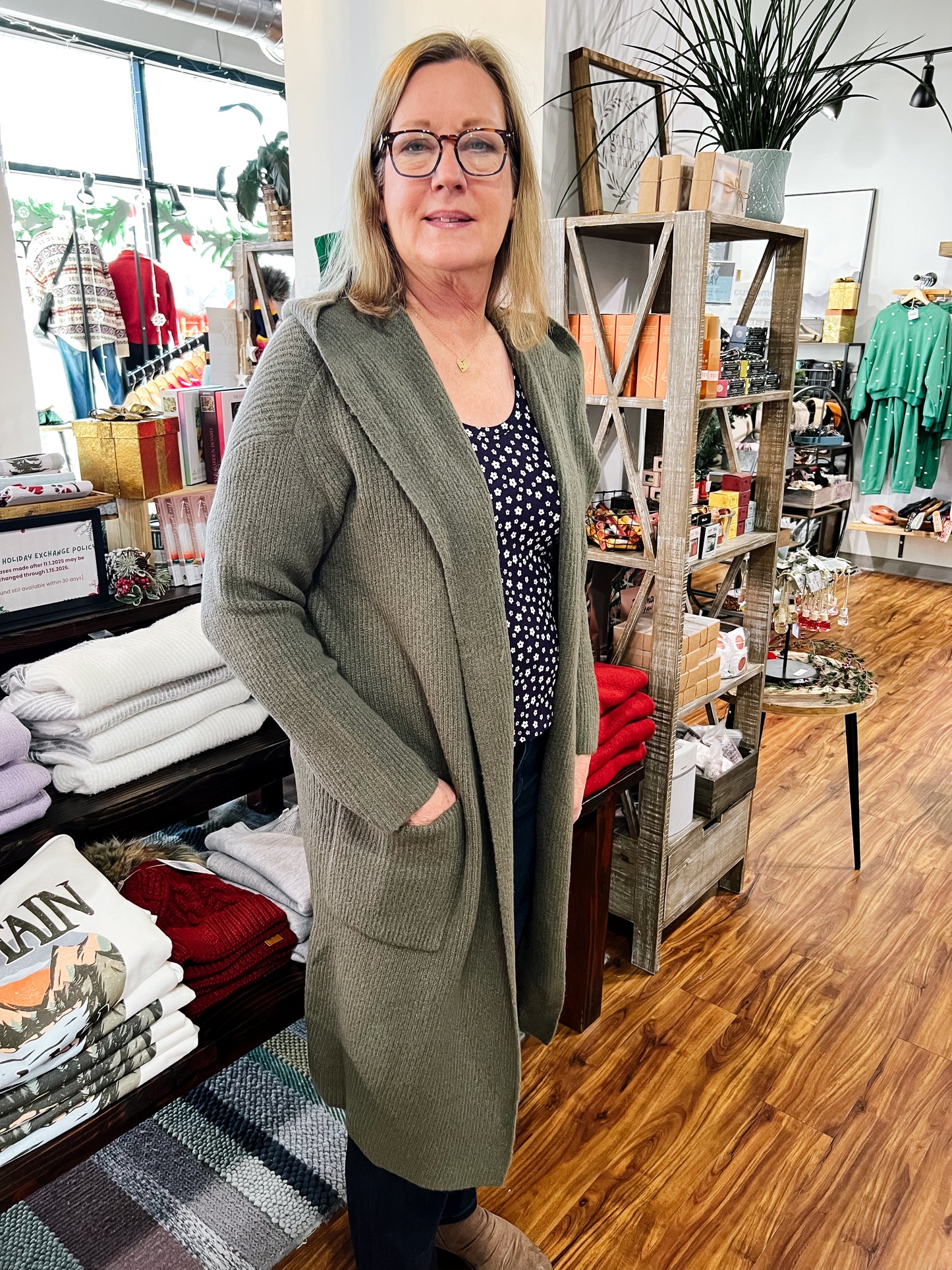 Olive Hooded Open Coatigan