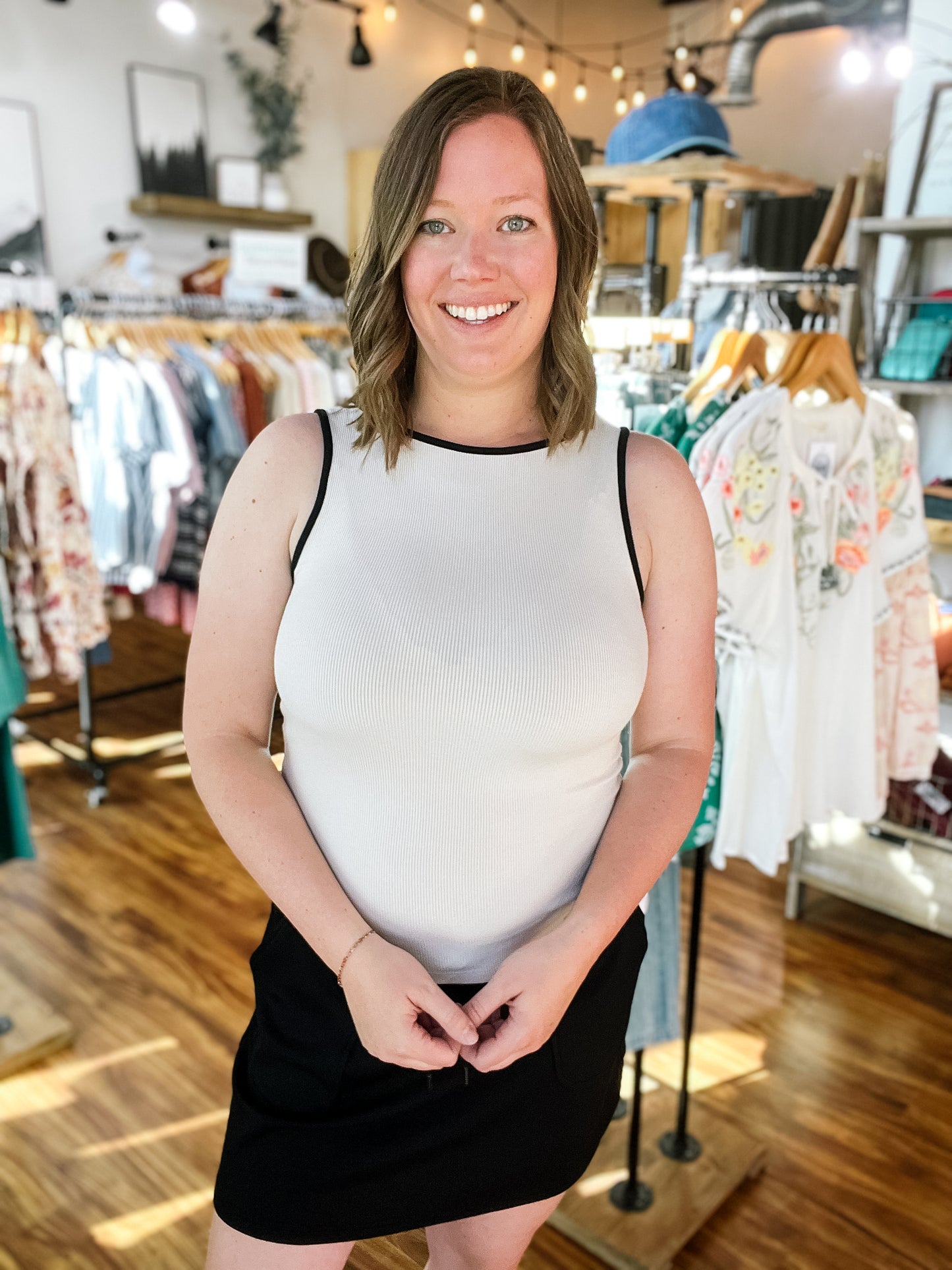 Ivory W/ Black Trim Tank Top