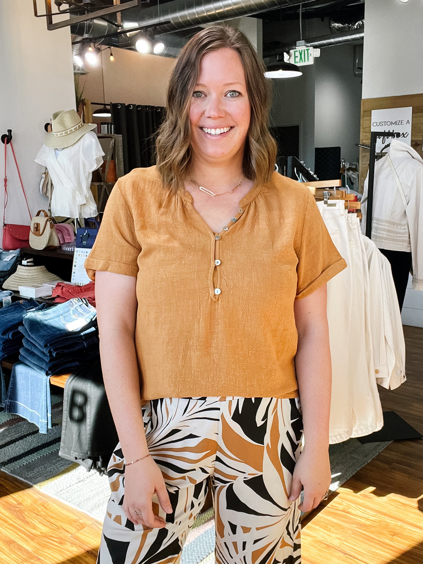 Chestnut Button Front Top