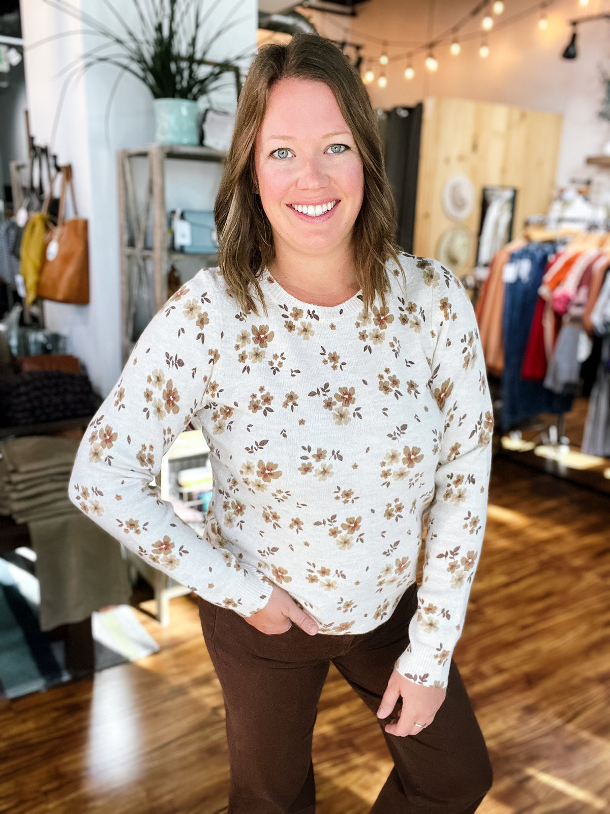 Natural, Mocha & Beige Floral Sweater