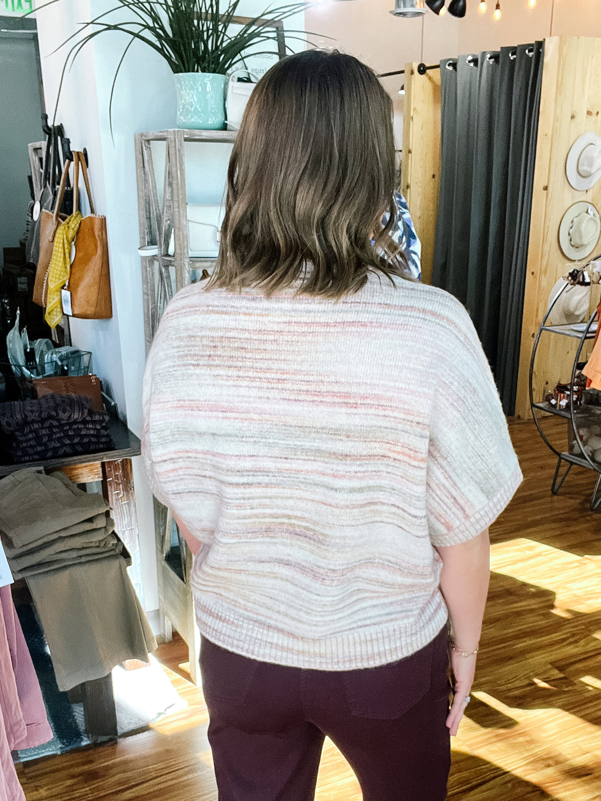 Pink & Purple Mixed Stripe Short Sleeve Sweater