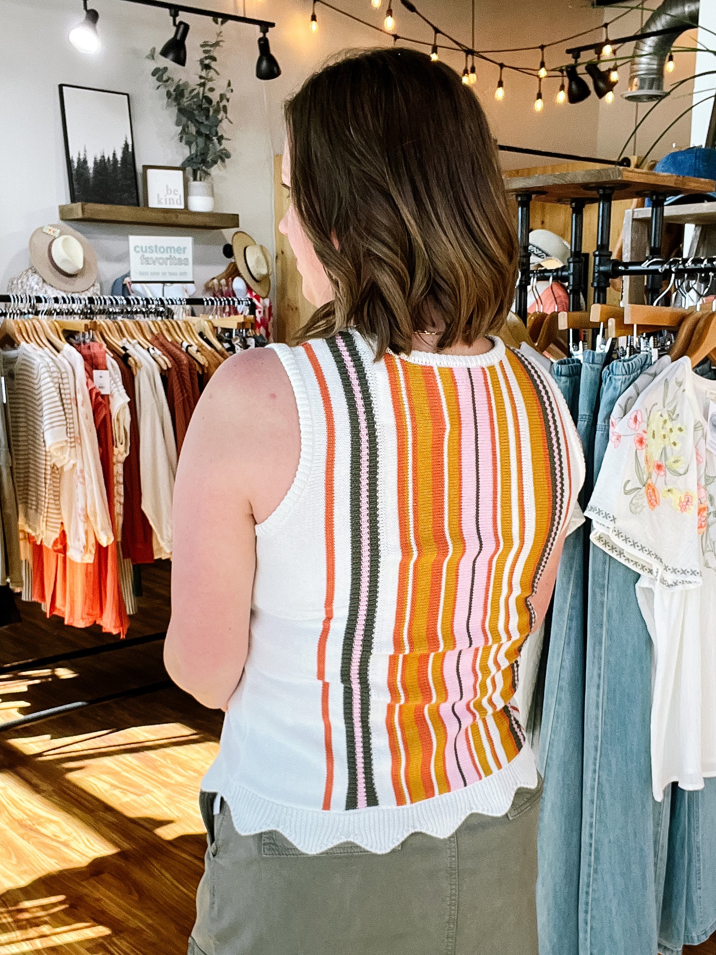 Ivory Striped Sleeveless Sweater
