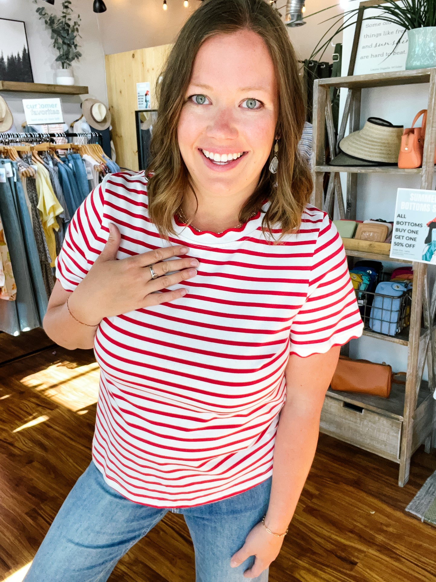 Red & White Stripe Scallop T-Shirt