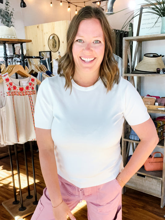 Ivory Round Neck Short Sleeve Sweater