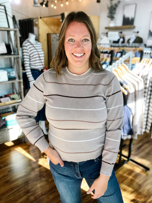 Taupe, Brown & Cream Stripe Sweater